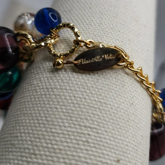 UNO ALLA VOLTA Multicolor Murano Glass Charm Bracelet 7" 1" Extender - Picture 2 of 6